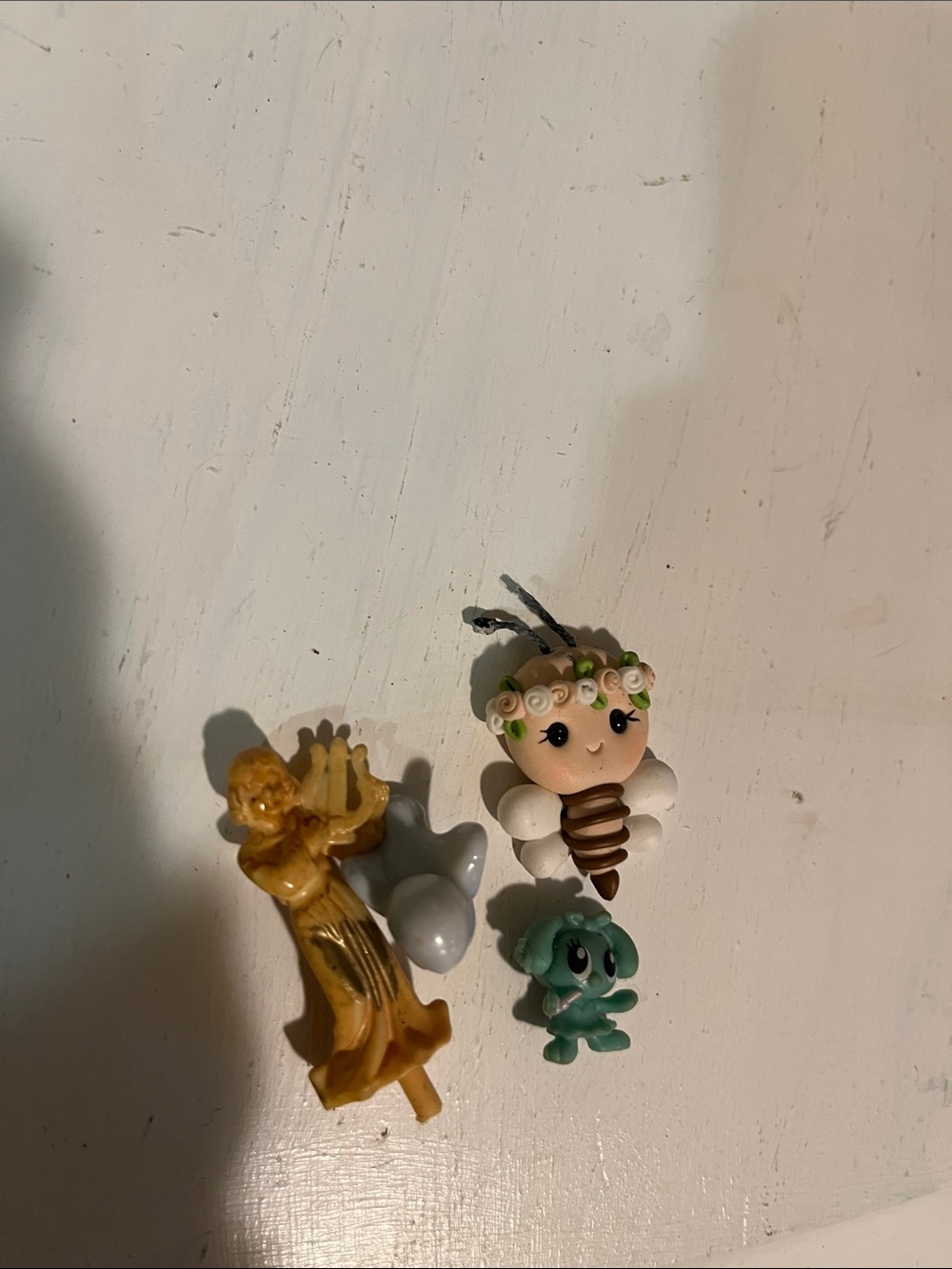 4 Mini Teeny Tiny Figurines - Blue Bird - Bee - Angel Playing Harp - Baby Girl